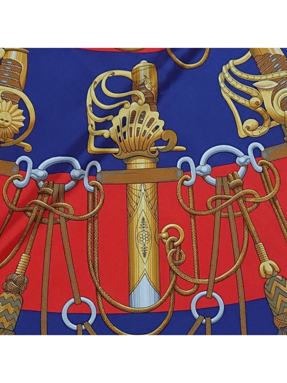 Hermes Carre 90 Cliquetis Silk Scarf Red Navy Gold - Picture 7 of 16